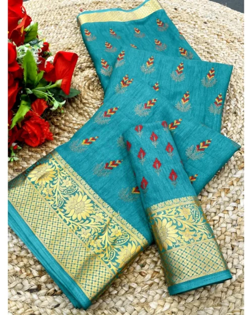 Generic Women's Digital Dolla Silk Printed Saree With Unstitched Blouse 5.5Mtr (Sky Blue)