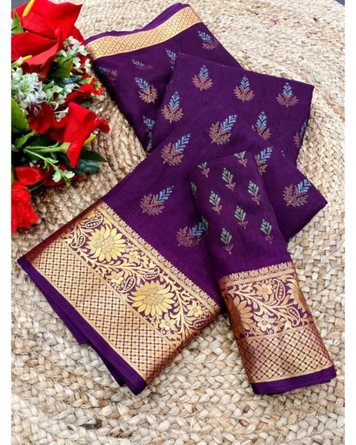 Generic Women's Digital Dolla Silk Printed Saree With Unstitched Blouse 5.5Mtr (Purple)