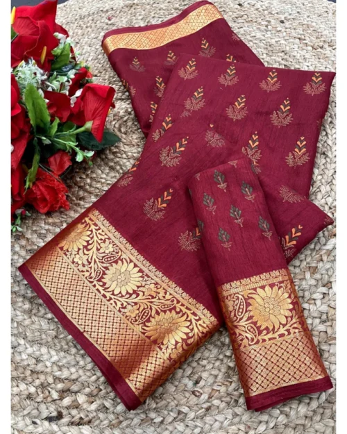 Generic Women's Digital Dolla Silk Printed Saree With Unstitched Blouse 5.5Mtr (Maroon)