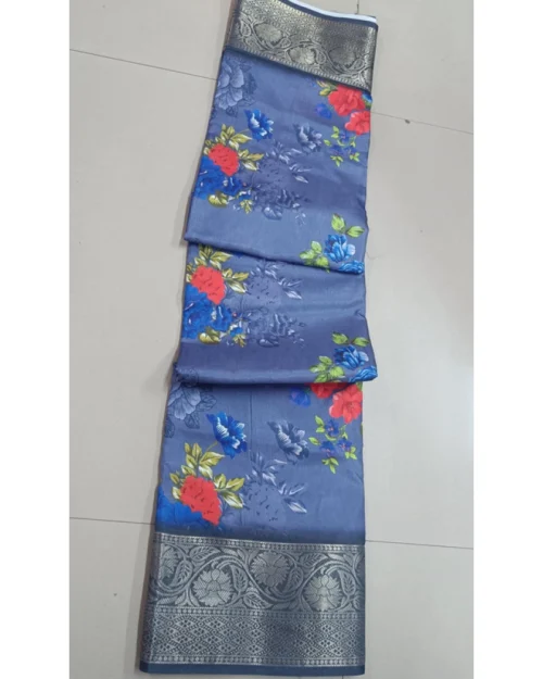 Generic Women's Digital Dolla Silk Printed Saree With Unstitched Blouse 5.5Mtr (Grey)