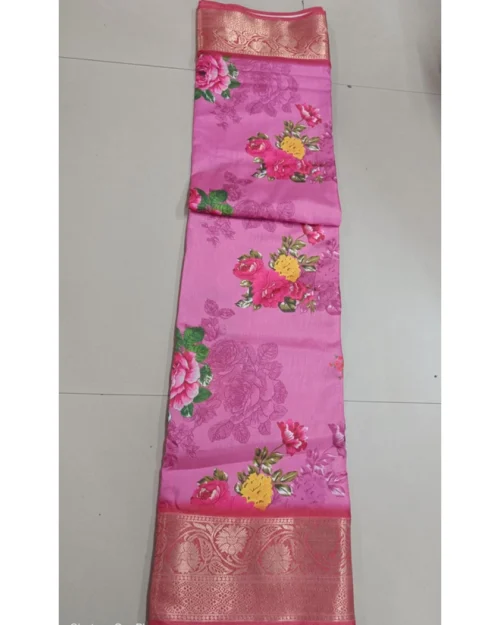 Generic Women's Digital Dolla Silk Printed Saree With Unstitched Blouse 5.5Mtr (Pink)