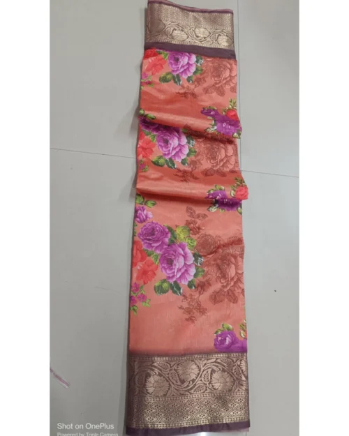 Generic Women's Digital Dolla Silk Printed Saree With Unstitched Blouse 5.5Mtr (Orange)