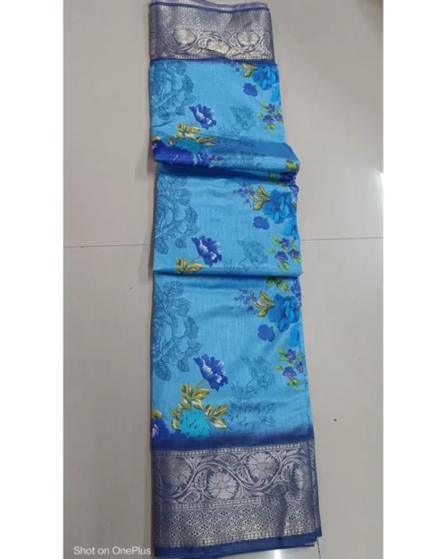 Generic Women's Digital Dolla Silk Printed Saree With Unstitched Blouse 5.5Mtr (Sky Blue)