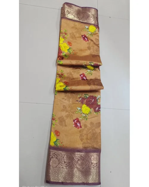 Generic Women's Digital Dolla Silk Printed Saree With Unstitched Blouse 5.5Mtr (Mustard)