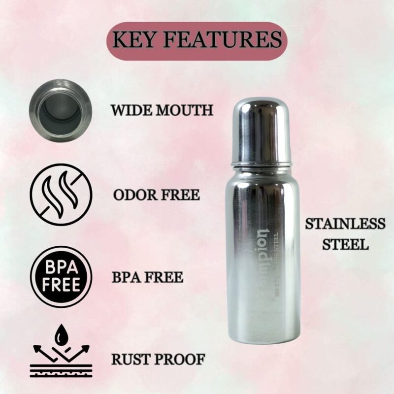 Stainless Steel Baby Feeding Bottle 200ml – Leakproof & Durable