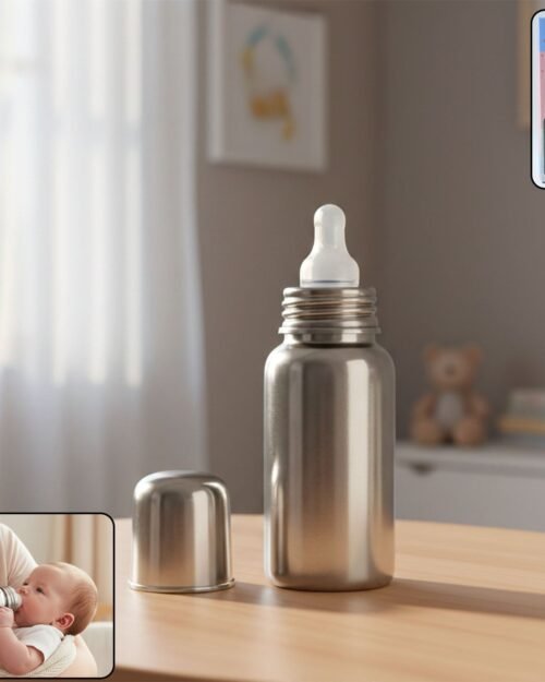 Stainless Steel Baby Feeding Bottle 200ml – Leakproof & Durable