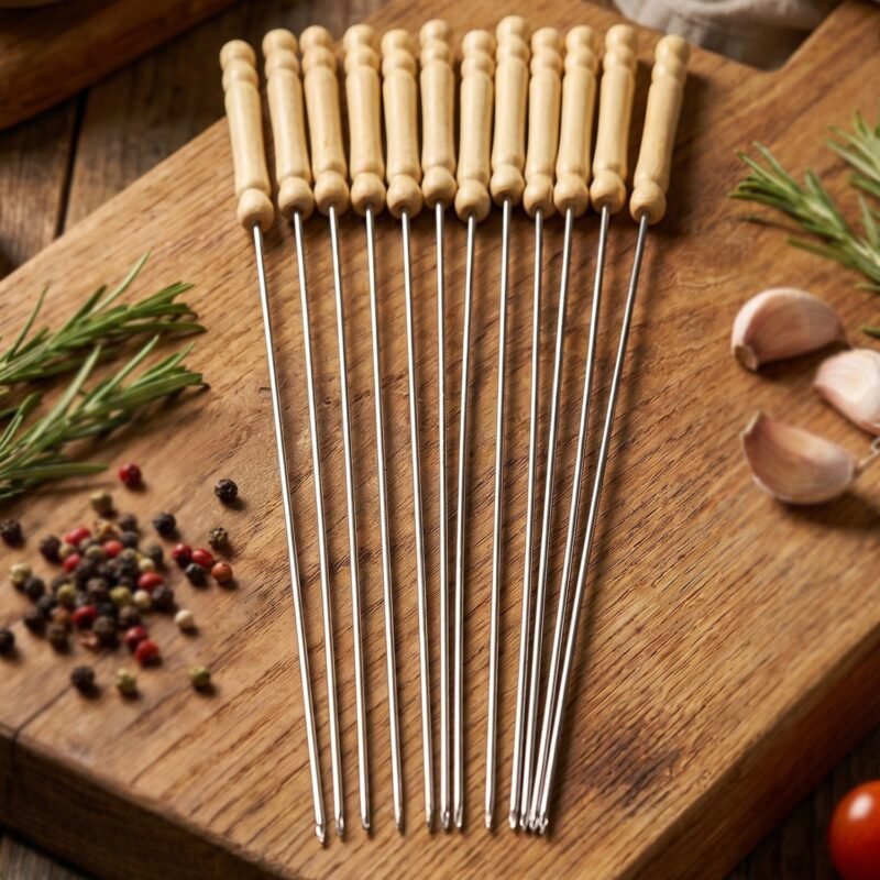 Barbeque-Stick-2.jpg Stainless Steel BBQ Skewers � Reusable Grilling Sticks with Wooden Handle