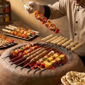 Barbeque-Stick-5.jpg Stainless Steel BBQ Skewers � Reusable Grilling Sticks with Wooden Handle