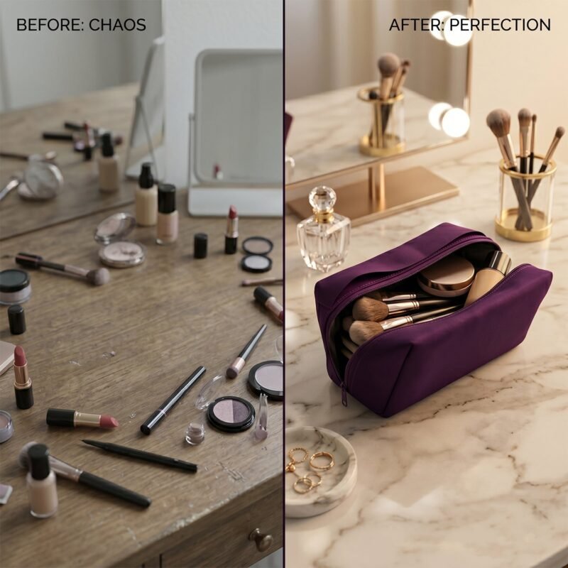 Travel Makeup Organizer Bag � Waterproof & Compact for On-the-Go