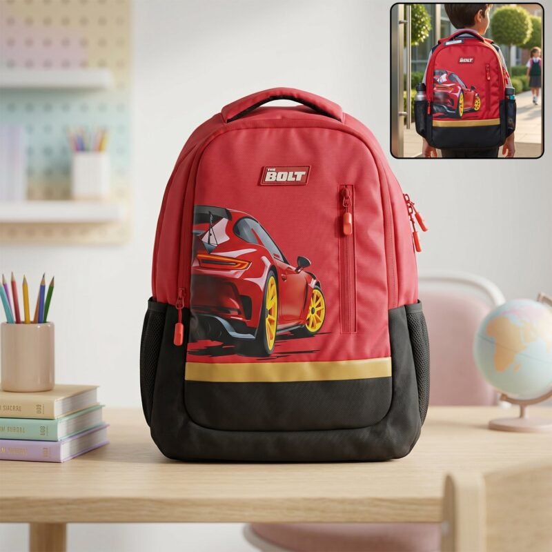 BoltKidsSchoolBag-WOSKU-01.jpg 19-inch Kid�s School Bag � Spacious & Stylish with Car Design