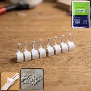 CableClips8MM-WOSKU-01.jpg Cable Clip – Heavy Duty 8mm Plastic Clip with Steel Nail for Wiring