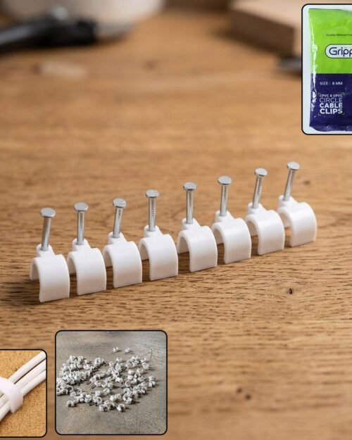 Cable Clip – Heavy Duty 8mm Plastic Clip with Steel Nail for Wiring