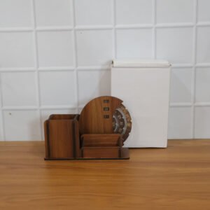Wooden Desk Organizer with Rotating Calendar for Office