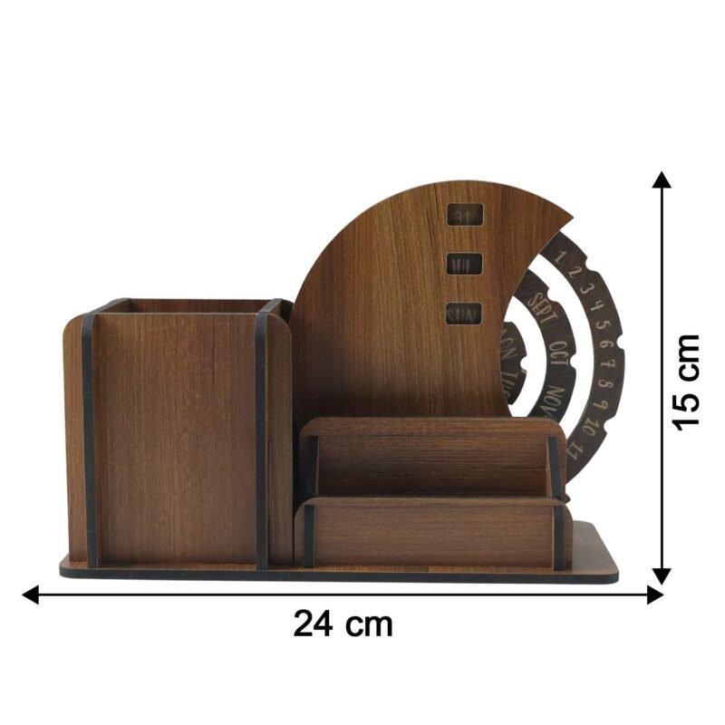 Wooden Desk Organizer with Rotating Calendar for Office