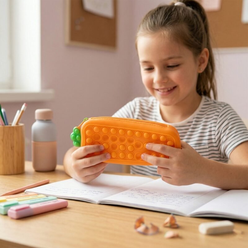 CarrotSiliconePopitPouch-02.jpg Pop It Silicone Pencil Pouch – Stress-Relieving & Spacious Organizer