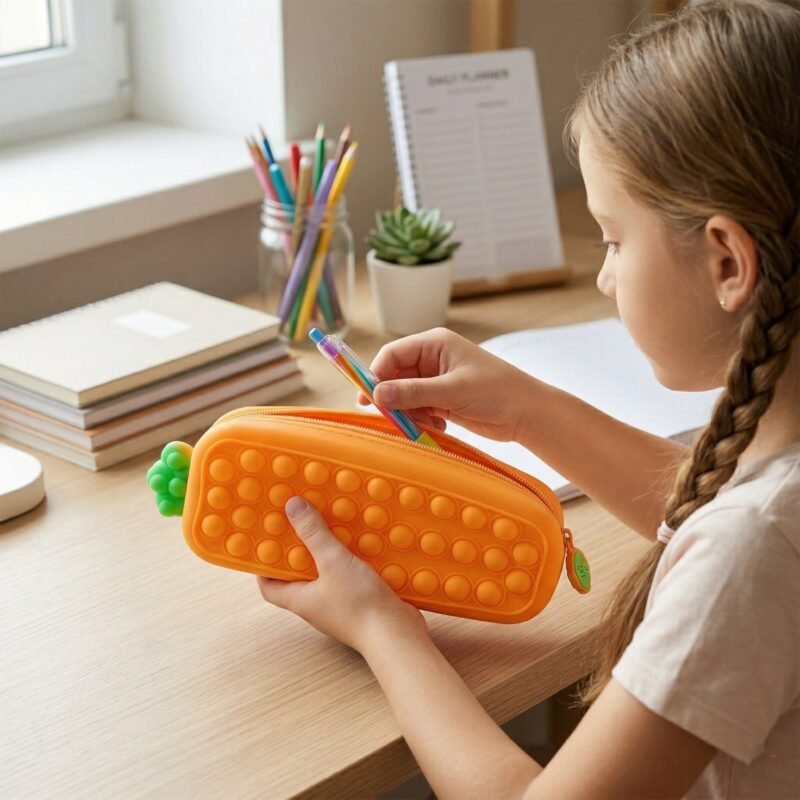 CarrotSiliconePopitPouch-03.jpg Pop It Silicone Pencil Pouch – Stress-Relieving & Spacious Organizer
