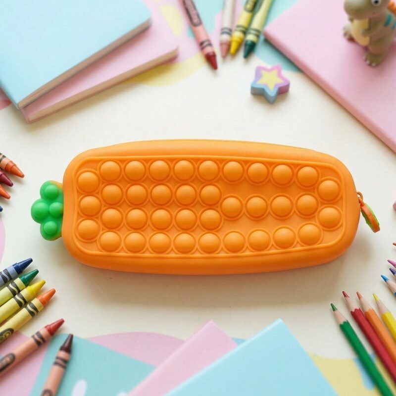 CarrotSiliconePopitPouch-06.jpg Pop It Silicone Pencil Pouch – Stress-Relieving & Spacious Organizer