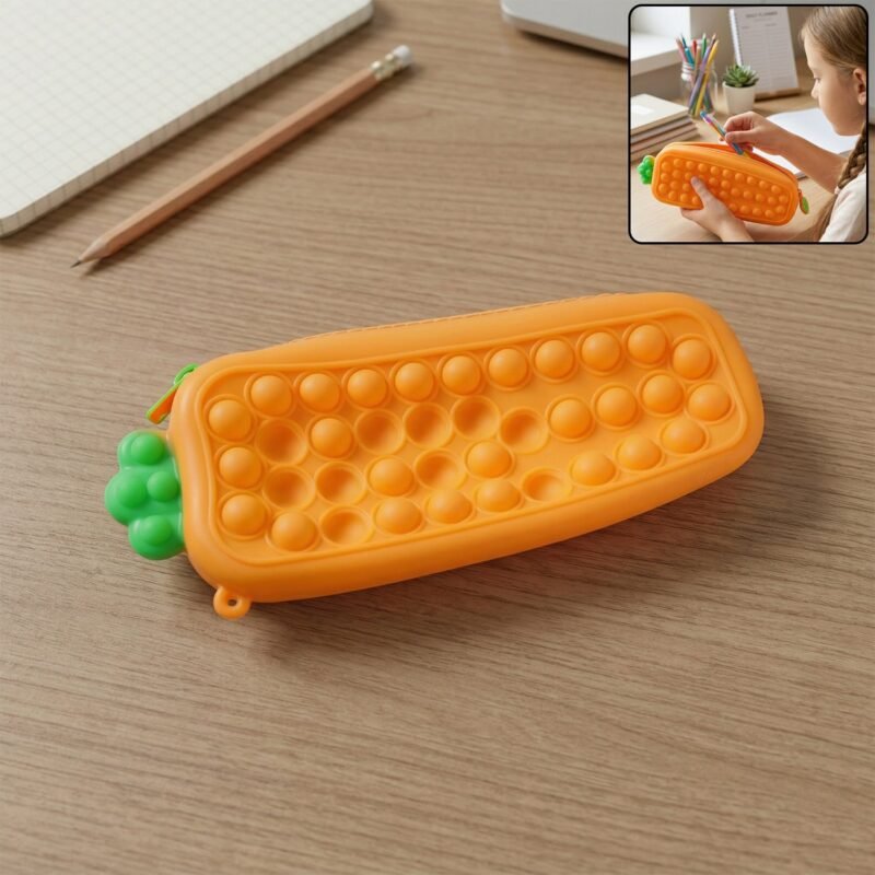 CarrotSiliconePopitPouch-WOSKU-01.jpg Pop It Silicone Pencil Pouch – Stress-Relieving & Spacious Organizer