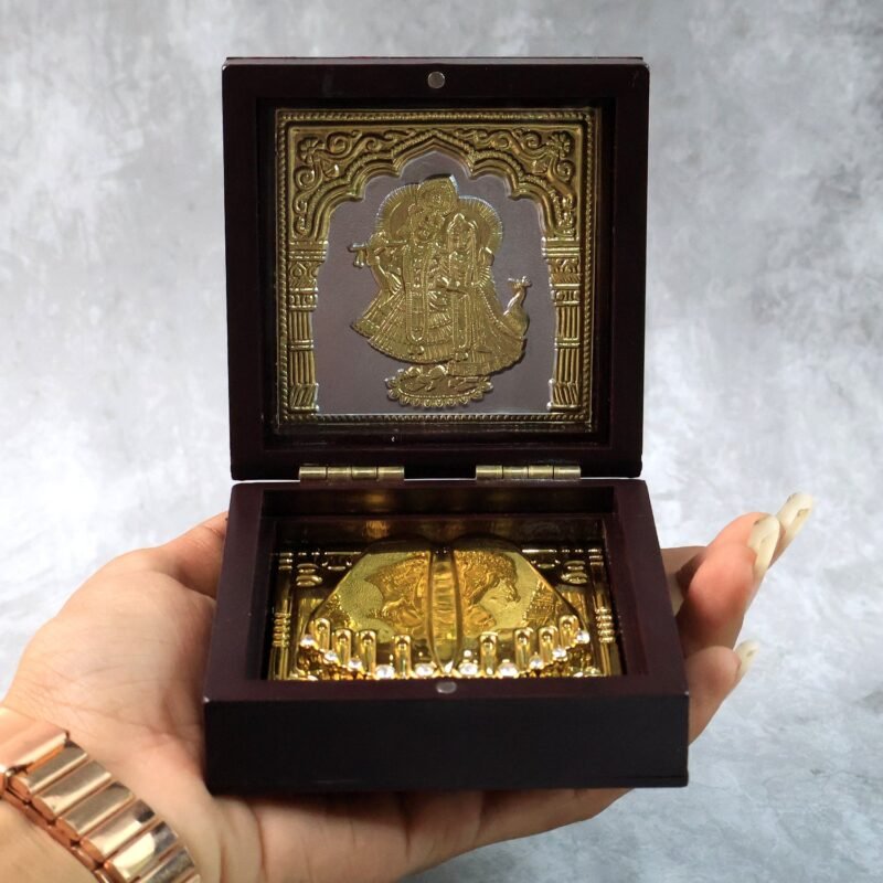 Charan Paduka Gold Finish in Wooden Box – Elegant Pooja Gift