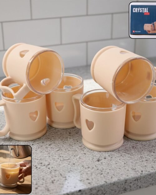 Mini Tea Coffee Mug Set – Elegant Heart Design, 100ML (6 Pieces)