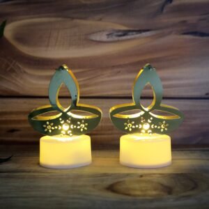 Golden Diya LED Tealight Candles – Safe Flameless Decor Set of 12