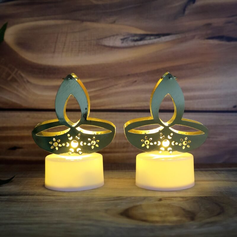Golden Diya LED Tealight Candles – Safe Flameless Decor Set of 12