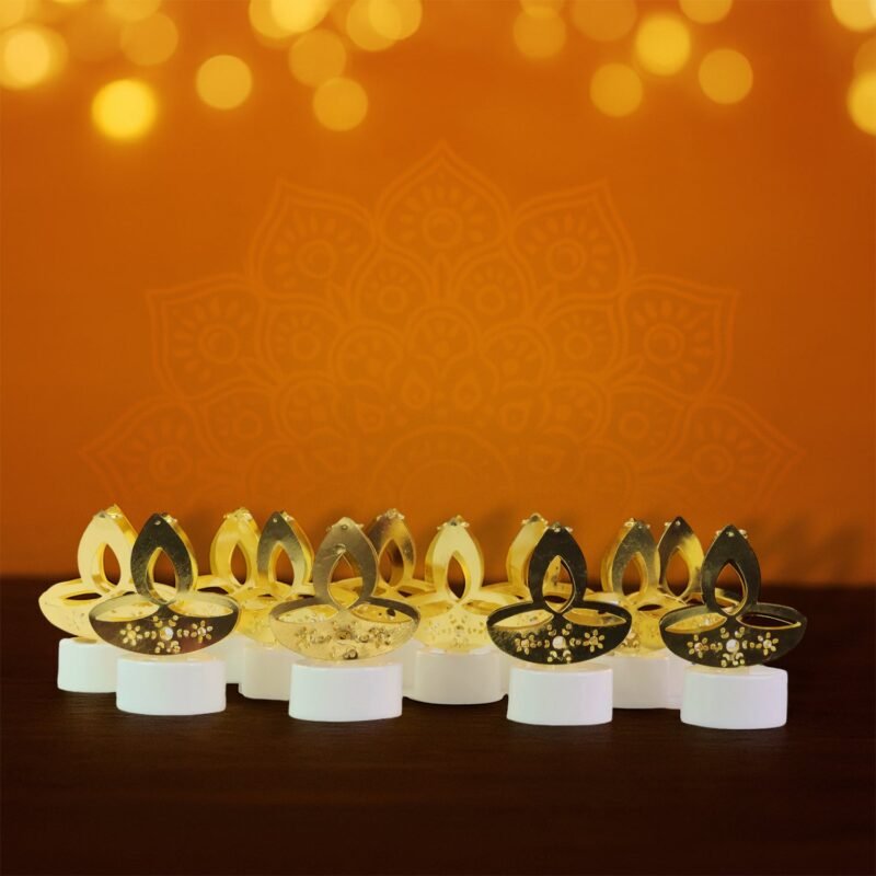 Golden Diya LED Tealight Candles – Safe Flameless Decor Set of 12
