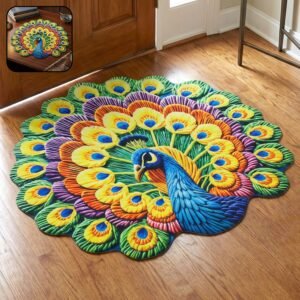 Peacock Design Floor Mat � Vibrant and Soft Home Decor