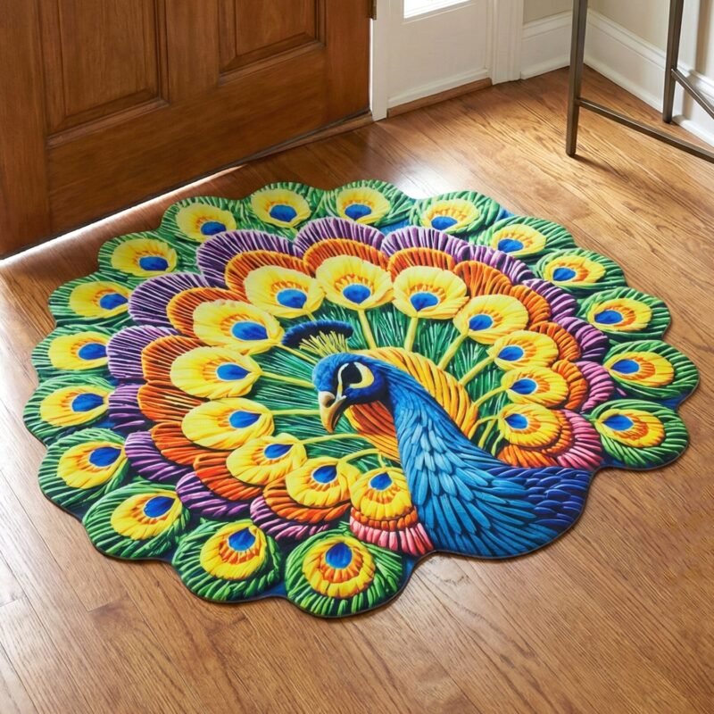 Peacock Design Floor Mat � Vibrant and Soft Home Decor