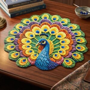 Peacock Design Floor Mat � Vibrant and Soft Home Decor