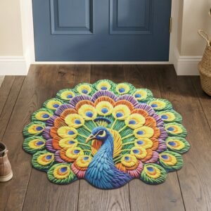 Peacock Design Floor Mat � Vibrant and Soft Home Decor