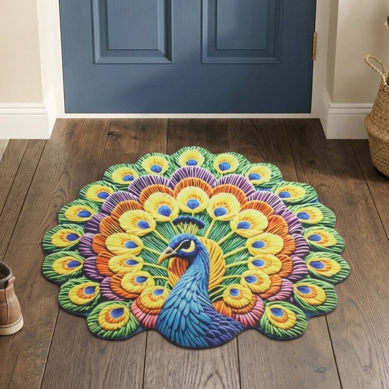 Peacock Design Floor Mat � Vibrant and Soft Home Decor