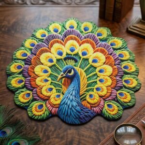 Peacock Design Floor Mat � Vibrant and Soft Home Decor