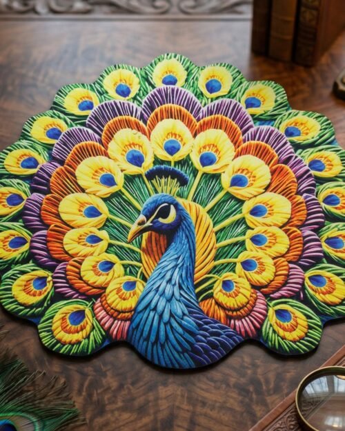 Peacock Design Floor Mat � Vibrant and Soft Home Decor