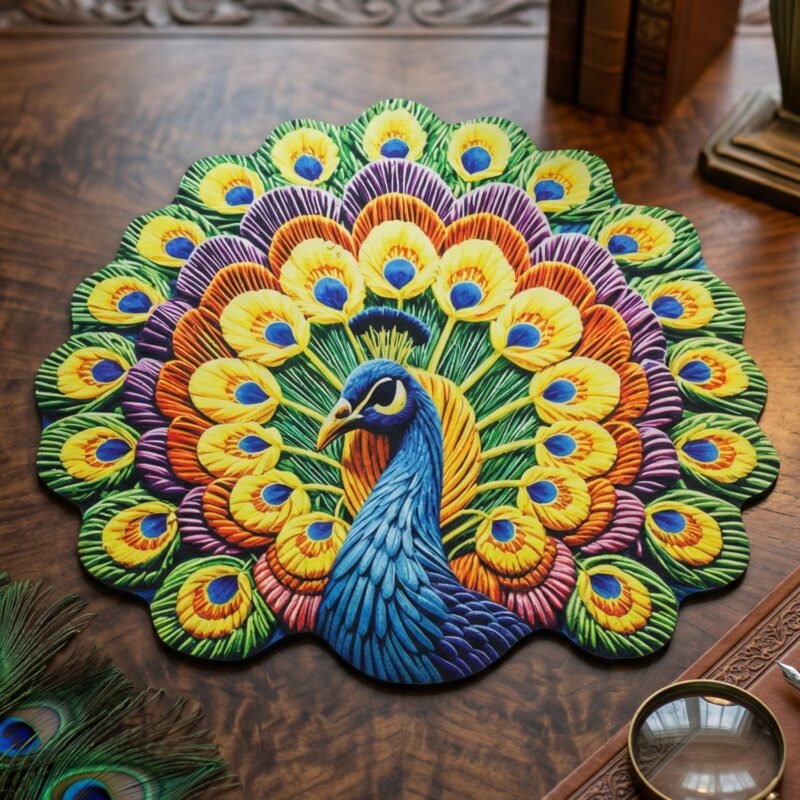 Peacock Design Floor Mat � Vibrant and Soft Home Decor