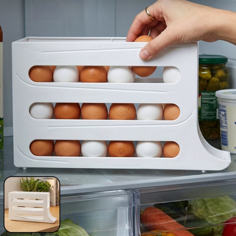 Plastic Egg Storage Organizer � Space-saving fridge tray for neat kitchen organization