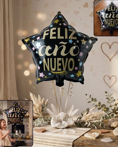 FelizFoilBalloon007-01.jpg Black Star Feliz Ano Nuevo Foil Balloon � Bright Festive Decor
