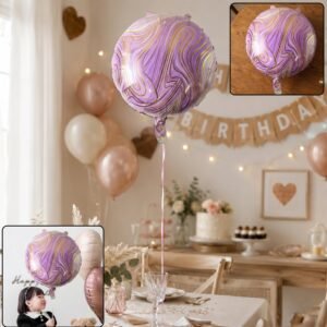 FelizFoilBalloonround005-01.jpg Round Marble Foil Balloon � Bright Party Decoration 15cm