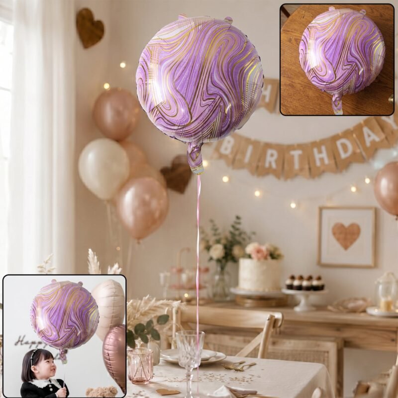 FelizFoilBalloonround005-01.jpg Round Marble Foil Balloon � Bright Party Decoration 15cm