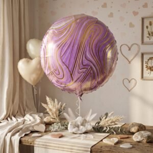 FelizFoilBalloonround005-02.jpg Round Marble Foil Balloon � Bright Party Decoration 15cm