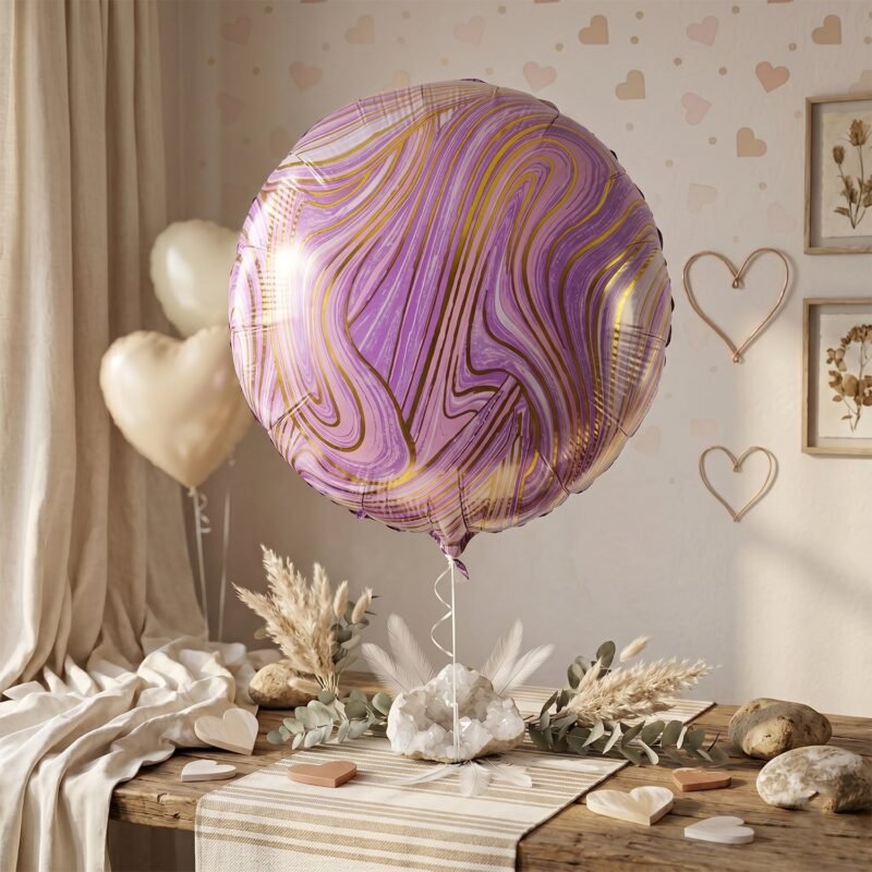 FelizFoilBalloonround005-02.jpg Round Marble Foil Balloon � Bright Party Decoration 15cm