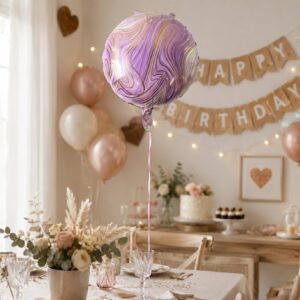 FelizFoilBalloonround005-06.jpg Round Marble Foil Balloon � Bright Party Decoration 15cm