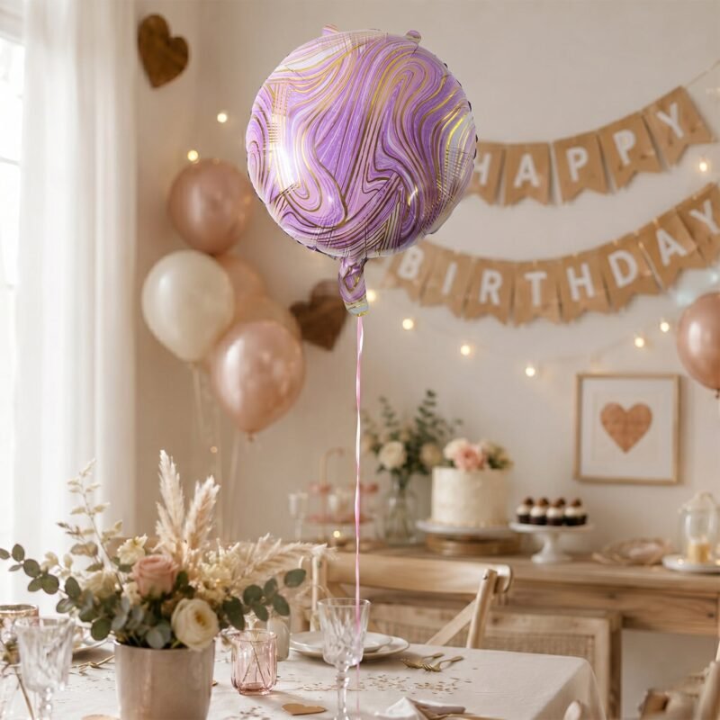 FelizFoilBalloonround005-06.jpg Round Marble Foil Balloon � Bright Party Decoration 15cm