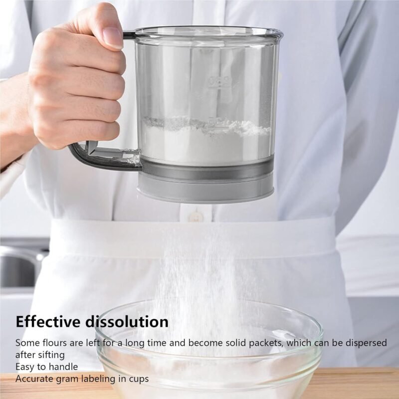 Plastic Flour Sieve Cup – Fine Mesh Filter with Handle for Baking