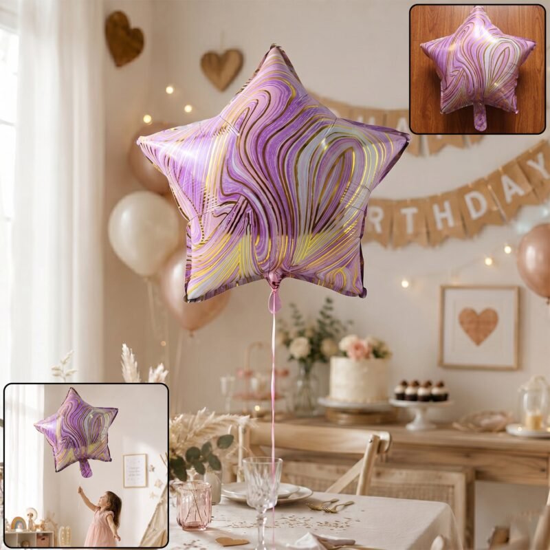 Star Marble Foil Balloon � Bright Party Decor for Celebrations