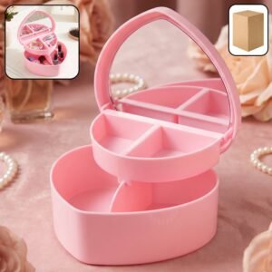 Makeup Storage Box with Mirror � Compact & Multi-Compartment Design