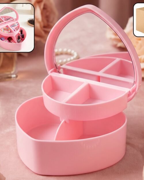 Makeup Storage Box with Mirror � Compact & Multi-Compartment Design
