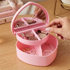 Makeup Storage Box with Mirror � Compact & Multi-Compartment Design