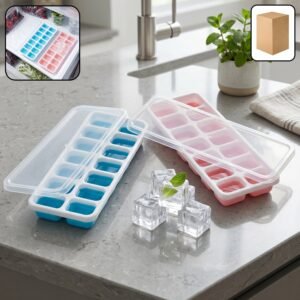 ICE-CUBE-TRAY-1.jpg Plastic Ice Cube Tray with Lid � Hygienic & Easy Release, Pack of 2