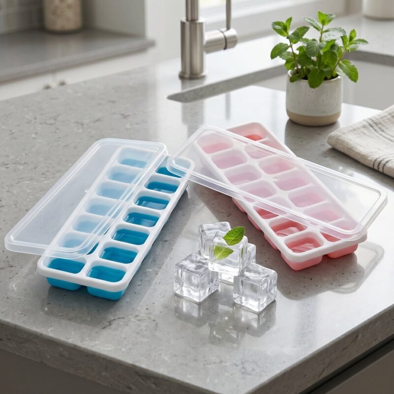 ICE-CUBE-TRAY-2.jpg Plastic Ice Cube Tray with Lid � Hygienic & Easy Release, Pack of 2